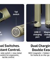 Olight Baton Ultra EDC Flashlight - features with dual switches and dual charging ports