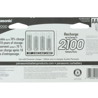 Panasonic Eneloop BK-4MCCA16FA AAA 850mAh NiMH Batteries - 16 Pack Back Packaging