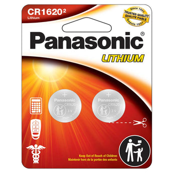 Panasonic CR1620 75mAh 3V Lithium Coin Cell Battery - Front View of 2 Pack