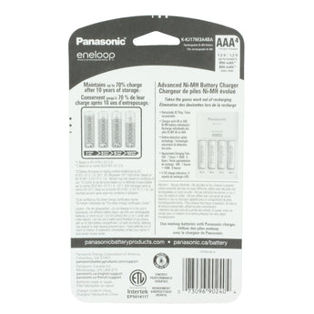 Panasonic Eneloop 4-Position Charger with 4 x 850mAh NiMH Low Self Discharge AAA Batteries - Back Packaging