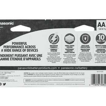 Panasonic Platinum Power AA Batteries - 16-Pack Retail Card - Back of Packaging