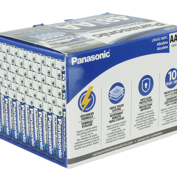 Panasonic Platinum Power AA Batteries - 48 Count Box - Side and Back View