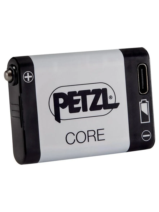 Petzl CORE 2 Battery Pack standing on edge, USB-C charge port visible