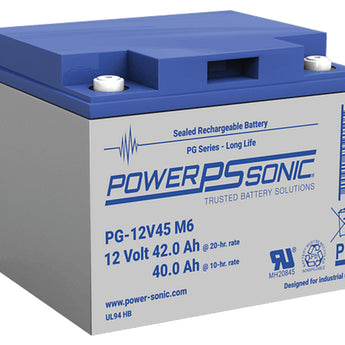 Power-Sonic PG-12V45 FR 45AH 12V Long-Life Rechargeable Sealed Lead Acid (SLA) Battery - B Terminal