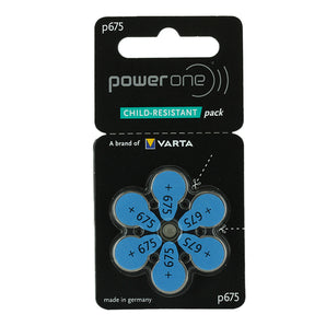 PowerOne Evolution P675 (6PK) Size 675 1.45V Zinc Air Blue Hearing Aid Batteries - 6 Pack Child Resistant Retail Card