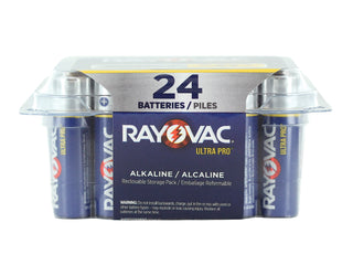 Rayovac Ultra Pro AL-AA-24 1.5V Alkaline Button Top Batteries - Front Facing View of 24 Pack 
