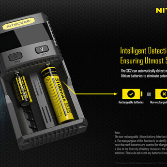 Nitecore Superb Charger SC2 2-Channel Selectable Current Smart Battery Charger for Li-ion, Ni-Cd, NiMH Batteries, and USB Devices