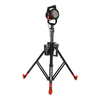 Streamlight Portable Scene Light III - Front Right Facing Angle - Full Tripod System - Plugged In