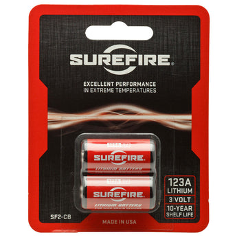 SureFire SF2-CB SF123A CR123A 1500mAh 3V Lithium Primary (LiMNO2) Button Top Batteries - 2 Pack Retail Card