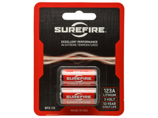 SureFire SF2-CB SF123A CR123A 1500mAh 3V Lithium Primary (LiMNO2) Button Top Batteries - 2 Pack Retail Card