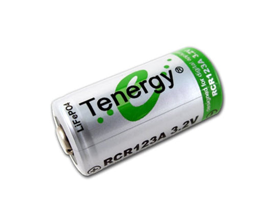 Tenergy RCR123A / 16340 750mAh 3.2V Protected Lithium Ion (Li-ion) Button Top Battery - Bulk (30200)