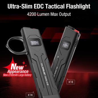 Klarus X1-V3 Tactical Flat Flashlight - 4,200 Lumens - USB-C Rechargeable 2700mAh Li-ion Battery - Slimline or Tactical Ring Versions