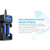 XTAR X2 with digital display on a white background - auto-selects current for speedy charging graphic