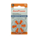 ZeniPower MF13 (6PK) Size 13 280mAh 1.45V Zinc Air Orange Hearing Aid Batteries - 6-Pack Retail Card