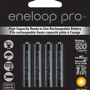 Panasonic Eneloop Pro BK-4HCCA-8BA AAA 950mAh 1.2V Low Self Discharge Nickel Metal Hydride (NiMH) Button Top Batteries - 8 Pack Retail Card