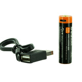 Acebeam ARC14500N-800 14500 800mAh 3.7V Protected Lithium Ion (Li-Ion) Button Top Battery with Built-in Micro USB Charging Port and USB to Micro USB Charging Cable