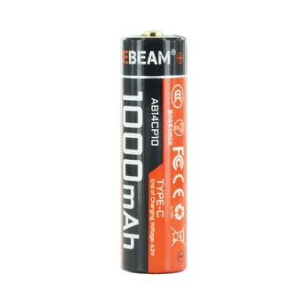 AceBeam AB14CP10 14500 1000mAh 3.6V Lithium Ion (Li-ion) Button Top Battery with Micro USB-C Charging Port
