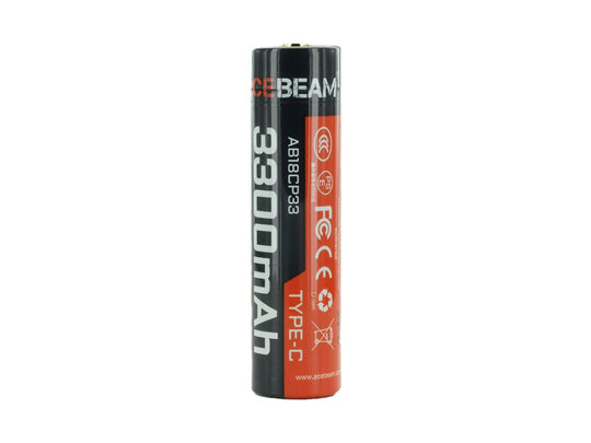 Acebeam AB18CP33-USB 18650 3300mAh 3.6V Protected High-Drain Lithium Ion (Li-ion) Button Top Battery with USB-C Charging Port