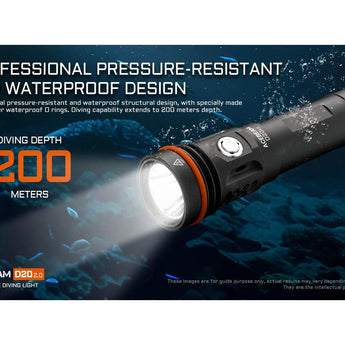 Acebeam D20 V2.0 LED Dive Light - Luminus SFT40 - 2200 Lumens - Includes 1 x USB-C Rechargeable 21700