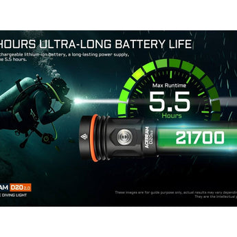 Acebeam D20 V2.0 LED Dive Light - Luminus SFT40 - 2200 Lumens - Includes 1 x USB-C Rechargeable 21700