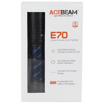 Acebeam E70-AL LED Flashlight - CREE XHP70.2 - 4600 Lumens - 6500K (Cool White) or 5000K (Neutral White) - Uses 1 x 21700 - Aluminum