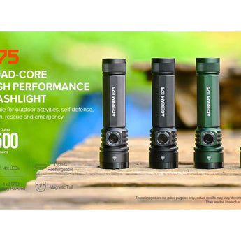 Acebeam E75 USB-C Rechargeable LED Flashlight - Cool White or High CRI LED Options - Includes 1 x 21700 - Anodized Black, Grey, Teal, Green, or MAO Gray Marbling