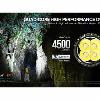 Acebeam E75 USB-C Rechargeable LED Flashlight - Cool White or High CRI LED Options - Includes 1 x 21700 - Anodized Black, Grey, Teal, Green, or MAO Gray Marbling