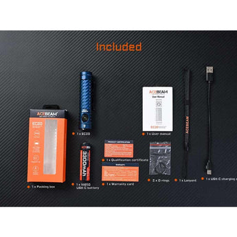 Acebeam EC20 EDC LED Flashlight - Includes 1 x 18650 with USB-C Charging Port - 1900, 2500, or 2800 Lumens - Multiple LED and Color Options