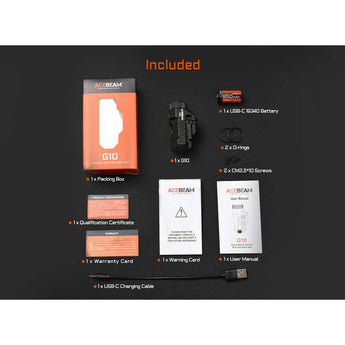 Acebeam G10 LED Weapon Light - 600 Lumens - Luminus SFT-25R - Includes 1 x 16340 with USB-C Charging Port - Black or Micro-Arc Oxidation (MAO) Gray Marbling