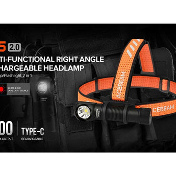 Acebeam H15-V2 USB-C Rechargeabl;e LED Headlamp - 2800 Lumens - Includes 1 x 18650