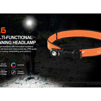 Acebeam H16 Lightweight LED Headlamp - Includes 1 x USB-C Rechargeable 14500 - 900 to 650 Lumens - 6500K to 5000K Color Temperature