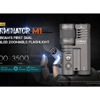 Acebeam Terminator M1 Dual Head LEP and LED Flashlight - 6500K or 5000K - Gray, Green, or MAO Marble Finish - Includes 1 x USB-C Rechargeable 21700