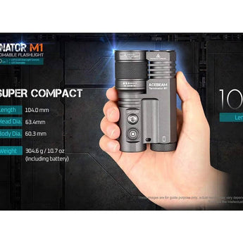 Acebeam Terminator M1 Dual Head LEP and LED Flashlight - 6500K or 5000K - Gray, Green, or MAO Marble Finish - Includes 1 x USB-C Rechargeable 21700