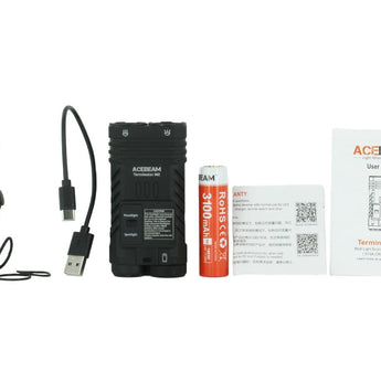 Acebeam Terminator M2 LED Flashlight - 2000-Lumen High CRI Black or 3200-Lumen Cool White OD Green - Includes 1 x USB-C Rechargeable 18650