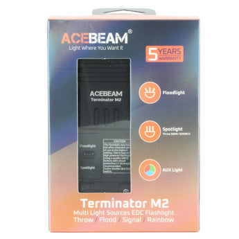Acebeam Terminator M2 LED Flashlight - 2000-Lumen High CRI Black or 3200-Lumen Cool White OD Green - Includes 1 x USB-C Rechargeable 18650