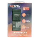 Acebeam Terminator M2 LED Flashlight - 2000-Lumen High CRI Black or 3200-Lumen Cool White OD Green - Includes 1 x USB-C Rechargeable 18650