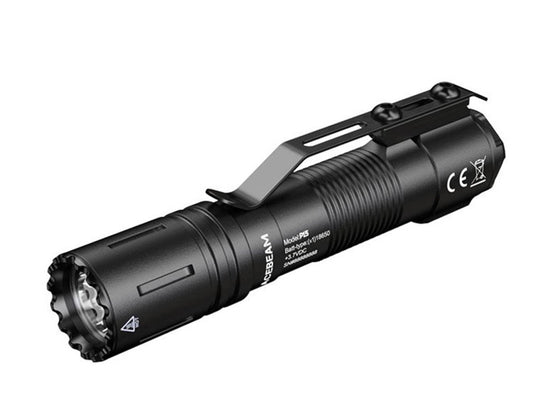 Black Acebeam P15 Rechargeable LED Flashlight - Angled View