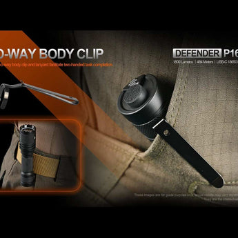 Acebeam Defender P16 USB-C Rechargeable LED Flashlight - 1800 Lumens - Luminus SFT40 - Includes 1 x 18650 - Black or Gray