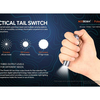 Acebeam Pokelit AA LED Flashlight - 500 Lumens - Nichia 519A - High CRI - Includes 1 x USB-C Rechargeable 14500 - Copper or Titanium - Copper, Damascus, or 10th Anniversary Edition