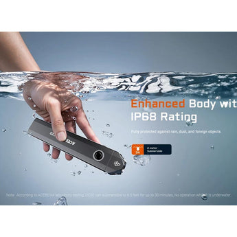 Acebeam UC20 USB-C Rechargeable EDC LED Flashlight Informational Slide - Enhanced Body with IP68 Rating