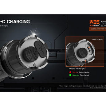 Acebeam W35 USB-C Rechargeable Zoom LEP Flashlight - 800 Lumens - Includes 1 x 21700