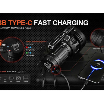 Acebeam X75 USB-C Rechargeable LED Searchlight - CREE XHP70.3 HI - 67000 Lumens - Uses 14.4V 61.2Wh Li-ion Battery Pack - Black or MAO Marble Finish