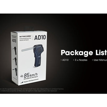 Nitecore AD10 Professional Cord-Free Electric Air Duster - High CRI LED - Uses Built-in 28.86Wh Li-ion Battery Pack