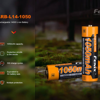 Fenix ARB-L14-1050 14500 1050mAh 3.6V Protected 2A Lithium Ion (Li-ion) Button Top Battery