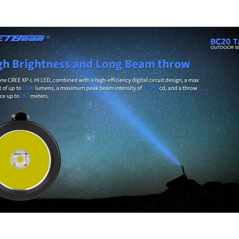 Jetbeam BC20-TAC USB-C Rechargeable LED Flashlight - CREE XP-L HI - 1100 Lumens - Uses 1 x 18650 or 2 x CR123A