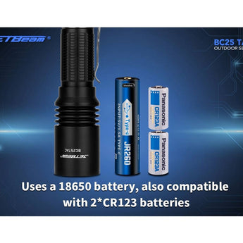 Jetbeam BC25-TAC USB-C Rechargeable LED Flashlight - CREE XP-L HI - 1100 Lumens - Uses 1 x 18650 or 2 x CR123A
