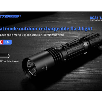 Jetbeam BC25-TAC USB-C Rechargeable LED Flashlight - CREE XP-L HI - 1100 Lumens - Uses 1 x 18650 or 2 x CR123A