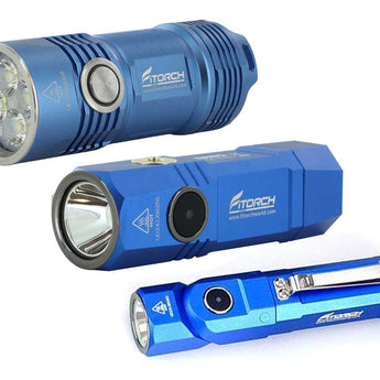 BUNDLE: 1 x Fitorch P25 Little Fatty LED Flashlight with Fitorch ER20 Rechargeable LED Flashlight and Fitorch ER26 Rechargeable LED Flashlight - Blue