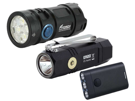 BUNDLE: 1 x Fitorch P25GT USB-C Rechargeable LED Flashlight with Fitorch K3 Lite Rechargeable LED Keychain Light and Fitorch ER20 Rechargeable LED Flashlight - Black