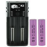 BUNDLE: Imren K2 2-Channel Charger for Li-ion with 2 x Imren 30QP INR 18650 3000mAh 3.7V Unprotected High-Drain 15A Lithium Ion (Li-ion) Flat Top Batteries